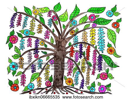 Painted tree with colorful leaves, naive painting, white background View Large Photo Image Stock Photography - Painted tree with colorful leaves, naive painting, white background. Fotosearch