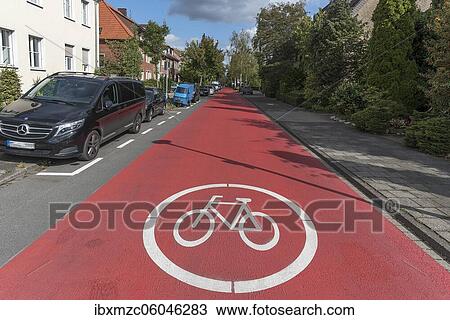 Red marked bicycle road, bicycle path, Münster, North Rhine-Westphalia, Germany, Europe View Large Photo Image Stock Image - Red marked bicycle road, bicycle path, Münster, North Rhine-Westphalia, Germany, Europe. Fotosearch