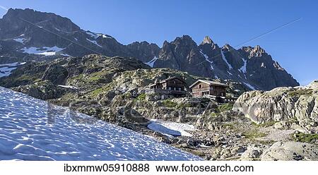 Refuge du Lac Blanc, in the back mountain top, Chamonix-Mont-Blanc, Haute-Savoie, France, Europe View Large Photo Image Stock Photo - Refuge du Lac Blanc, in the back mountain top, Chamonix-Mont-Blanc, Haute-Savoie, France, Europe. Fotosearch