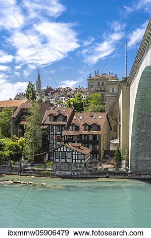 Stock Photo - River Aare, Bernese Old Town and Bernese Minster, Nydegg district, Bern, Canton of Bern, Switzerland, Europe. Fotosearch