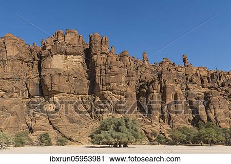 Stock Image - Rock wall at Guelta d'Archei waterhole, Ennedi plateau, Chad, Africa. Fotosearch