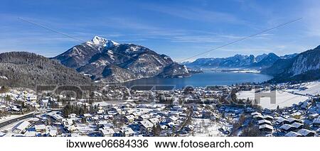 Sankt Gilgen am Wolfgangsee with Schafberg, winter landscape, drone shot, Salzkammergut, province Salzburg, Austria, Europe View Large Photo Image Stock Photograph - Sankt Gilgen am Wolfgangsee with Schafberg, winter landscape, drone shot, Salzkammergut, province Salzburg, Austria, Europe. Fotosearch