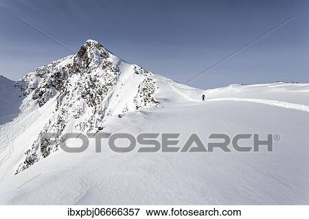 Ski tourer with ascent track, Zischgeles, Stubai Alps, Tyrol, Austria, Europe View Large Photo Image Stock Photo - Ski tourer with ascent track, Zischgeles, Stubai Alps, Tyrol, Austria, Europe. Fotosearch