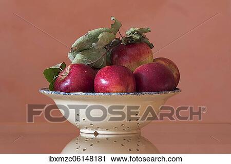Stock Image - Still life, red apples in a bowl, Bavaria, Germany, Europe. Fotosearch