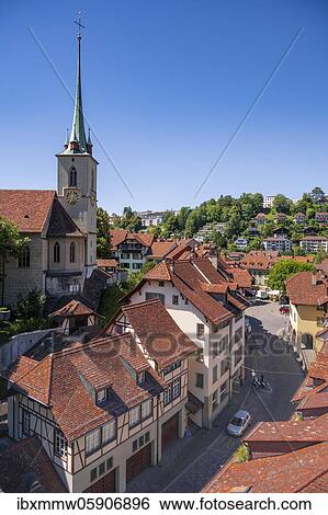 Stock Photograph - Street, Bern old town, Nydegg church, district Nydegg, Bern, canton Bern, Switzerland, Europe. Fotosearch