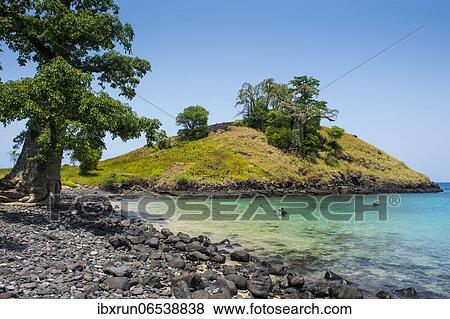 Stock Photo - The turquoise waters of Lagoa Azul in northern Sao Tome, Sao Tome and Principe, Atlantic ocean, Africa. Fotosearch