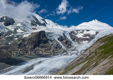 Picture - View of the Pasterze glacier at the foot of the Großglockner, mountain, Alps, Hohe Tauern National Park, Austria, Europe. Fotosearch