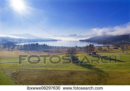 Stock Image - View over the Irrsee in autumn, drone photo, aerial view, Salzkammergut, Upper Austria, Austria, Europe. Fotosearch