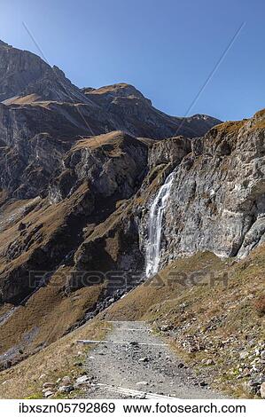 Waterfall and hiking trail, Schlinigpass, South Tyrol, Italy, Europe View Large Photo Image Stock Photo - Waterfall and hiking trail, Schlinigpass, South Tyrol, Italy, Europe. Fotosearch