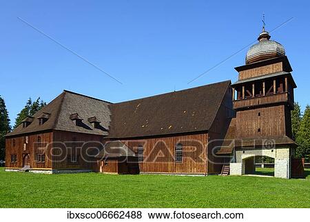 Wooden articular church, Sväty Kriz, Liptovsky Mikulas, Liptov region, Slovakia, Europe View Large Photo Image Stock Photo - Wooden articular church, Sväty Kriz, Liptovsky Mikulas, Liptov region, Slovakia, Europe. Fotosearch