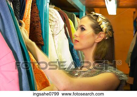 Actress in costume closet View Large Photo Image Stock Photo - Actress in costume closet. Fotosearch