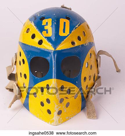 Blue and yellow goalie mask L3 View Large Photo Image Stock Photo - Blue and yellow goalie mask L3. Fotosearch