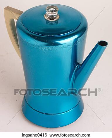 Blue metallic coffee pot L1 View Large Photo Image Stock Photograph - Blue metallic coffee pot L1. Fotosearch