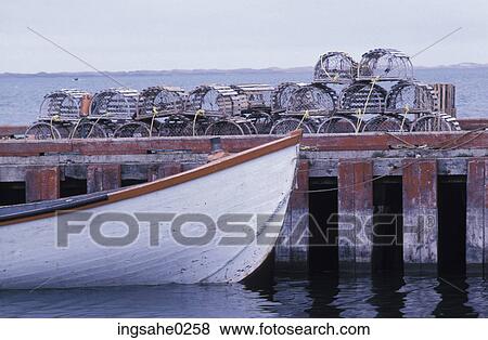 Lobster traps on dock View Large Photo Image Stock Photo - Lobster traps on dock . Fotosearch