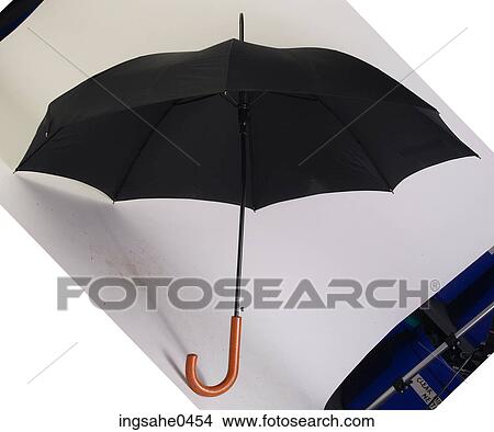 Open black umbrella with wooden handle L2 View Large Photo Image Picture - Open black umbrella with wooden handle L2. Fotosearch