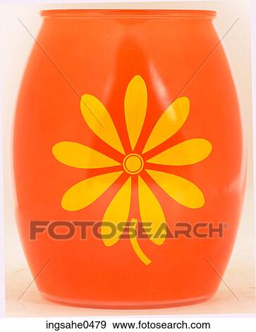 Orange glass vase with painted yellow flower L3 View Large Photo Image Stock Photo - Orange glass vase with painted yellow flower L3. Fotosearch