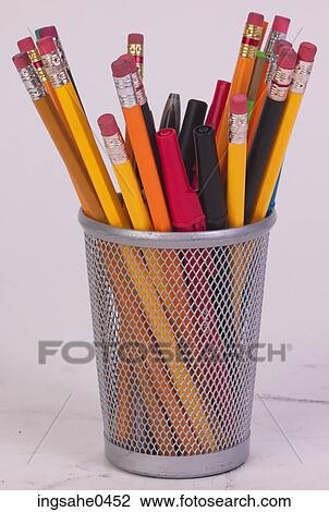 Pens and pencils in metal jar 1 View Large Photo Image Stock Image - Pens and pencils in metal jar 1. Fotosearch