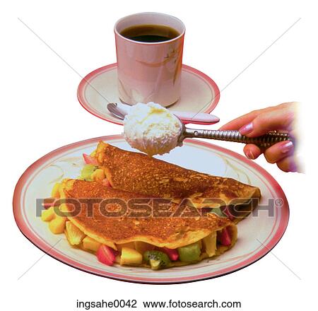 person dishing ice cream on fruit pancakes View Large Photo Image Stock Image - person dishing ice cream on fruit pancakes. Fotosearch