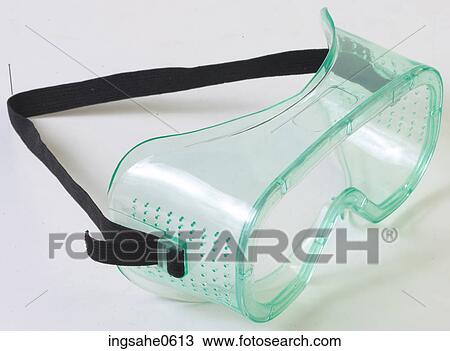 Stock Image - Plastic safety goggles with black strap L4. Fotosearch