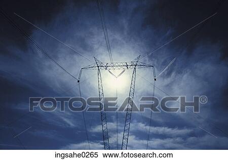 Power lines with sun View Large Photo Image Stock Photography - Power lines with sun . Fotosearch