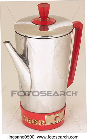 Stock Image - Red and metal coffee percolator L1. Fotosearch