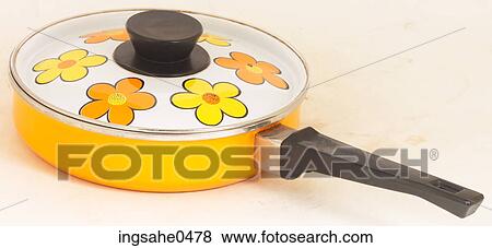 Stock Photo - Yellow frying with painted flowers L1. Fotosearch