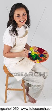 Artist with paint palette View Large Photo Image Stock Image - Artist with paint palette. Fotosearch
