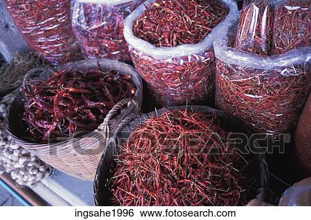Stock Photograph - Baskets of hot peppers. Fotosearch