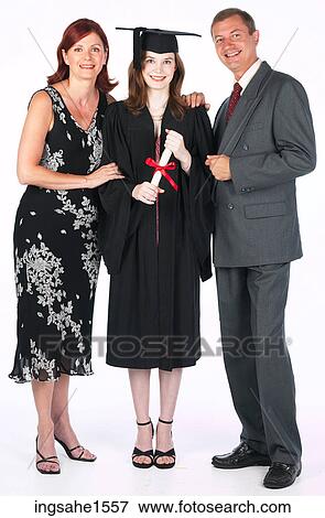 graduation girl with parents View Large Photo Image Stock Photo - graduation girl with parents . Fotosearch