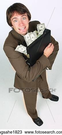 Stock Image - man hugging briefcase BE 2. Fotosearch