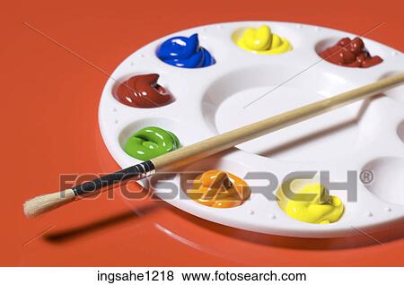 Paintbrush on palette of paint View Large Photo Image Stock Photo - Paintbrush on palette of paint. Fotosearch
