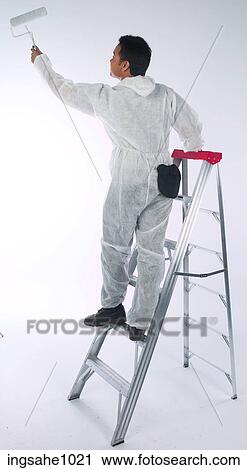 Painter on ladder painting a81 View Large Photo Image Stock Image - Painter on ladder painting a81. Fotosearch