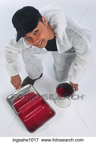 Smiling painter with equipment a81 View Large Photo Image Stock Photo - Smiling painter with equipment a81. Fotosearch
