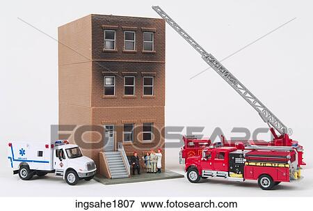 Toy Apartment Building & Emergency Vehicles BE 4 View Large Photo Image Stock Photo - Toy Apartment Building & Emergency Vehicles BE 4. Fotosearch