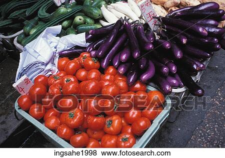 Stock Photo - Vegetable stall at Hong Kong market. Fotosearch