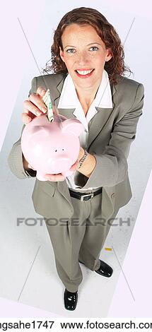 Woman with Piggy Bank BE 16 View Large Photo Image Stock Photo - Woman with Piggy Bank BE 16. Fotosearch