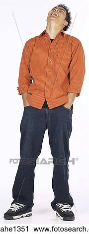 Stock Image - young man with orange shirt . Fotosearch