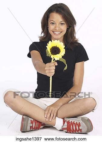 Stock Photo - young woman in black shirt . Fotosearch