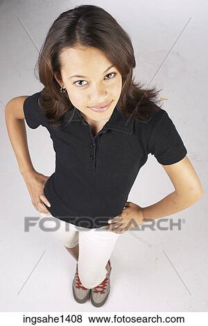 young woman in black shirt View Large Photo Image Stock Photo - young woman in black shirt . Fotosearch
