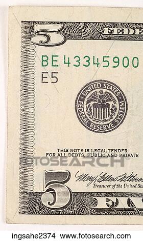 Picture - American five dollar bill . Fotosearch