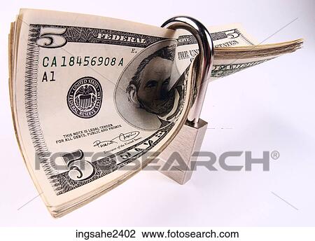 Stock Image - American money in lock . Fotosearch