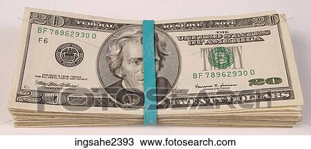 Stock Image - American twenty dollar bills . Fotosearch