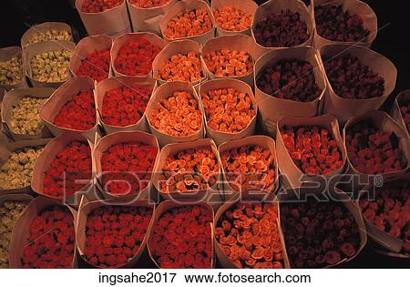 Stock Photo - Bunches of Flowers at market stall. Fotosearch
