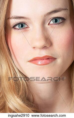 Close-up of blonde woman's face View Large Photo Image Stock Image - Close-up of blonde woman's face . Fotosearch