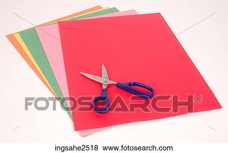 Colored paper with scissors View Large Photo Image Stock Photo - Colored paper with scissors . Fotosearch
