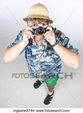 Picture - comical adult tourist . Fotosearch