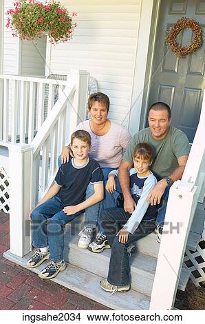 Picture - Family Sitting on stairs BE 2. Fotosearch