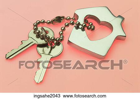 Stock Image - house key chain and keys BE 1. Fotosearch