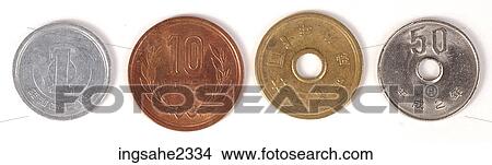 Picture - Japanese yen coins . Fotosearch