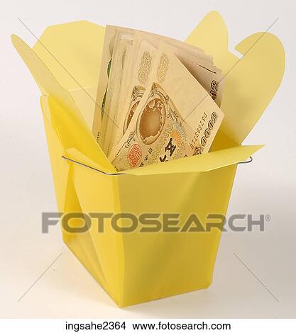 Money in take-out box View Large Photo Image Picture - Money in take-out box . Fotosearch